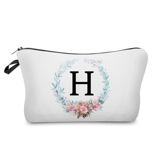 YULUENZE A-Z Kosmetiktasche mit Blumenmuster, Monogramm, mit Reißverschluss, Reise-Kulturbeutel für Geldbörse, Geburtstagsgeschenk, für Frauen, Mädchen, Freunde, Hochzeitsgeschenke für Braut, von YULUENZE