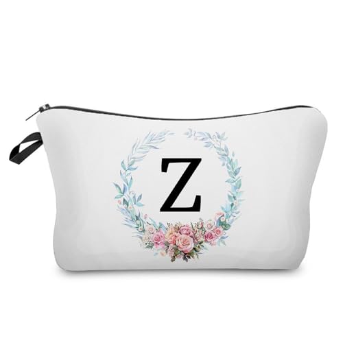 YULUENZE A-Z Kosmetiktasche mit Blumenmuster, Monogramm, mit Reißverschluss, Reise-Kulturbeutel für Geldbörse, Geburtstagsgeschenk, für Frauen, Mädchen, Freunde, Hochzeitsgeschenke für Braut, von YULUENZE