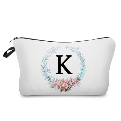 YULUENZE A-Z Kosmetiktasche mit Blumenmuster, Monogramm, mit Reißverschluss, Reise-Kulturbeutel für Geldbörse, Geburtstagsgeschenk, für Frauen, Mädchen, Freunde, Hochzeitsgeschenke für Braut, von YULUENZE