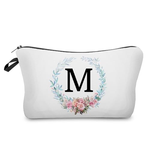 YULUENZE A-Z Kosmetiktasche mit Blumenmuster, Monogramm, mit Reißverschluss, Reise-Kulturbeutel für Geldbörse, Geburtstagsgeschenk, für Frauen, Mädchen, Freunde, Hochzeitsgeschenke für Braut, von YULUENZE