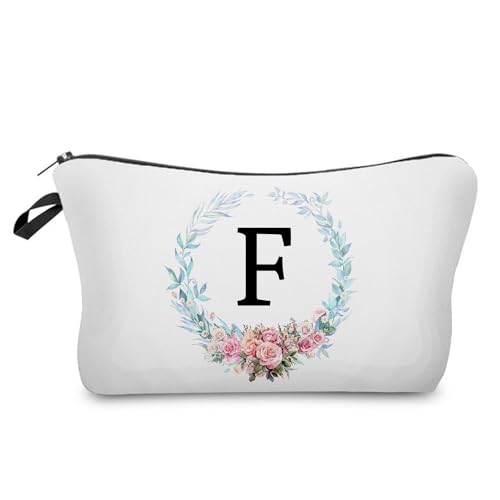 YULUENZE A-Z Kosmetiktasche mit Blumenmuster, Monogramm, mit Reißverschluss, Reise-Kulturbeutel für Geldbörse, Geburtstagsgeschenk, für Frauen, Mädchen, Freunde, Hochzeitsgeschenke für Braut, von YULUENZE