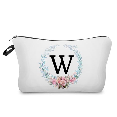 YULUENZE A-Z Kosmetiktasche mit Blumenmuster, Monogramm, mit Reißverschluss, Reise-Kulturbeutel für Geldbörse, Geburtstagsgeschenk, für Frauen, Mädchen, Freunde, Hochzeitsgeschenke für Braut, von YULUENZE