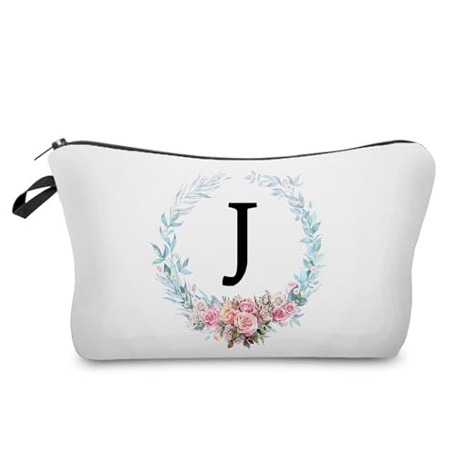 YULUENZE A-Z Kosmetiktasche mit Blumenmuster, Monogramm, mit Reißverschluss, Reise-Kulturbeutel für Geldbörse, Geburtstagsgeschenk, für Frauen, Mädchen, Freunde, Hochzeitsgeschenke für Braut, von YULUENZE