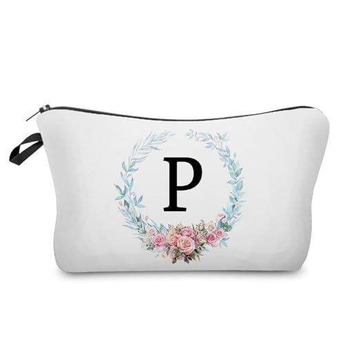 YULUENZE A-Z Kosmetiktasche mit Blumenmuster, Monogramm, mit Reißverschluss, Reise-Kulturbeutel für Geldbörse, Geburtstagsgeschenk, für Frauen, Mädchen, Freunde, Hochzeitsgeschenke für Braut, von YULUENZE