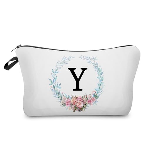 YULUENZE A-Z Kosmetiktasche mit Blumenmuster, Monogramm, mit Reißverschluss, Reise-Kulturbeutel für Geldbörse, Geburtstagsgeschenk, für Frauen, Mädchen, Freunde, Hochzeitsgeschenke für Braut, von YULUENZE