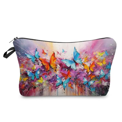 YULUENZE Bunte Kosmetiktasche mit Schmetterlingsmalstift, niedlich, klein, Make-up-Tasche mit Reißverschluss für Mädchen, bunte Buntstifte, Schmetterling, Kulturbeutel, Geschenke für Frauen, hzy5310, von YULUENZE