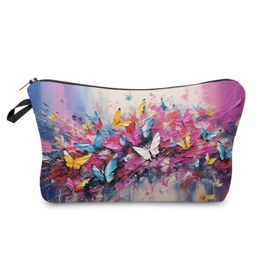 YULUENZE Bunte Kosmetiktasche mit Schmetterlingsmalstift, niedlich, klein, Make-up-Tasche mit Reißverschluss für Mädchen, bunte Buntstifte, Schmetterling, Kulturbeutel, Geschenke für Frauen, hzy5309, von YULUENZE