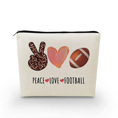 YULUENZE Fußball-Reisetasche, American Football-Kosmetiktasche, Rugby-Geschenk, für Damen, Trainer, Sportfans, Geschenke für Fußballliebhaber, Spieler, Geburtstagsgeschenk, Make-up-Tasche – Peace Love von YULUENZE