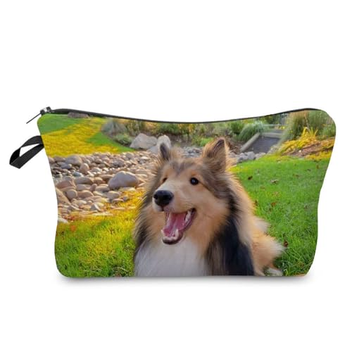 YULUENZE Hunde-Kosmetiktasche für Damen, niedlich, klein, Make-up-Organizer-Tasche mit Reißverschluss für Mädchen, Hunde-Kulturbeutel, Geschenk für Frauen (Shetland), hz11001, Bedruckte Make-up-Tasche von YULUENZE