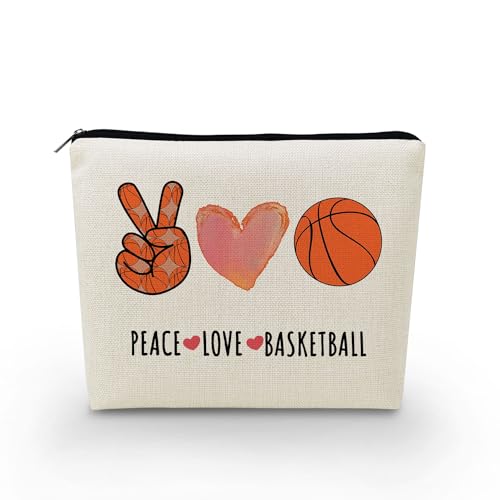 YULUENZE Inspirierende Kosmetiktasche für Damen, niedlicher Make-up-Organizer mit Reißverschluss, Basketballspieler, Frieden, Liebe, Basketball, Kulturbeutel, Geschenke für Frauen, ASN0071, Bedruckte von YULUENZE