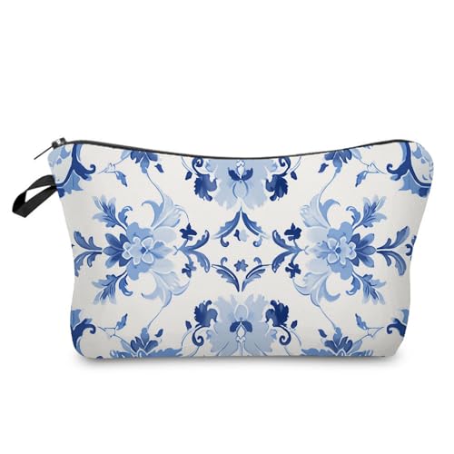 YULUENZE Kosmetiktasche für Damen, Porzellan, niedlich, klein, mit Reißverschluss, für Mädchen, Blau und Weiß, Porzellan, Kulturbeutel, Geschenke für Frauen, Blau und Weiß, hzz12509, Bedruckte von YULUENZE