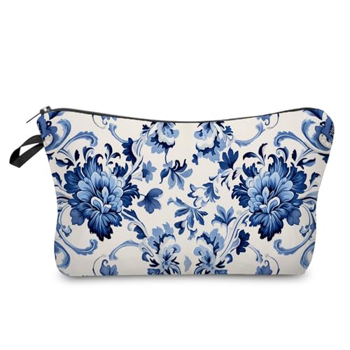 YULUENZE Kosmetiktasche für Damen, Porzellan, niedlich, klein, mit Reißverschluss, für Mädchen, Blau und Weiß, Porzellan, Kulturbeutel, Geschenke für Frauen, Blau und Weiß, hzz12510, Bedruckte von YULUENZE