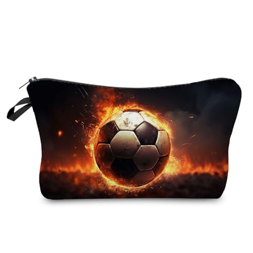 YULUENZE Kosmetiktasche für Damen, niedlich, klein, Make-up-Tasche mit Reißverschluss, für Mädchen, Feuerfußball, Kulturbeutel, Geschenke für Frauen, hzy5297, Bedruckte Make-up-Tasche mit von YULUENZE