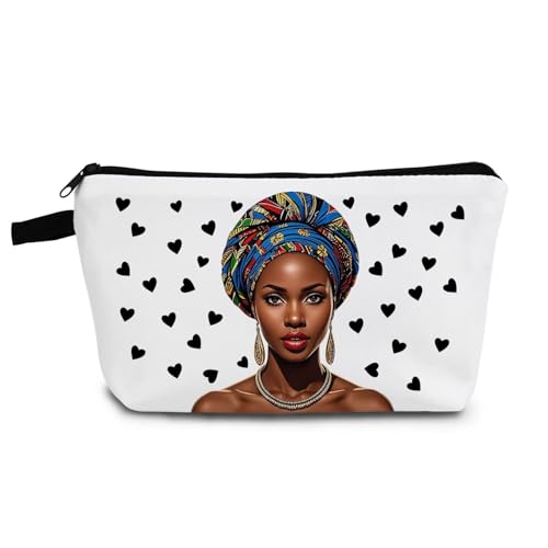 YULUENZE Kosmetiktasche für afrikanische Damen, niedlich, klein, mit Reißverschluss, Herz, schwarz, ästhetisches Geburtstagsgeschenk für Frauen, Schwestern, Freunde, hzj0863, Samll von YULUENZE