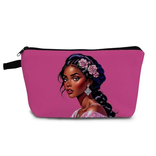 YULUENZE Kosmetiktasche für afrikanische Damen, niedlich, klein, mit Reißverschluss, rosa Rose, Schwarz, ästhetisches Geburtstagsgeschenk für Frauen, Schwestern, Freunde, hzj0865, Samll von YULUENZE