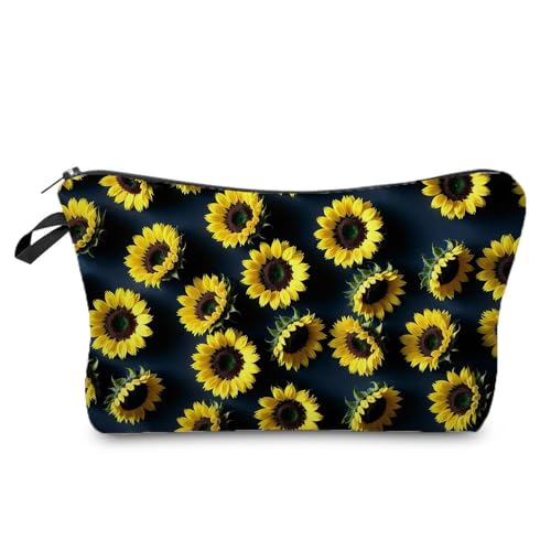 YULUENZE Kosmetiktasche mit Blumenmuster für Damen, niedlich, klein, Make-up-Organizer-Tasche mit Reißverschluss für Mädchen, Blumen-Kulturbeutel, Geschenke für Frauen (Sonnenblume), hzdz3004, von YULUENZE