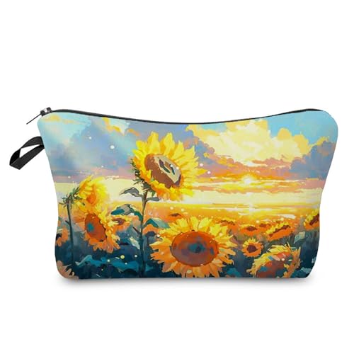 YULUENZE Kosmetiktasche mit Blumenmuster für Damen, niedlich, klein, Make-up-Organizer-Tasche mit Reißverschluss für Mädchen, Blumen-Kulturbeutel, Geschenke für Frauen (Sonnenblume), hzy5279, von YULUENZE