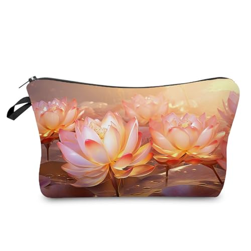 YULUENZE Kosmetiktasche mit Blumenmuster für Damen, niedlich, klein, Make-up-Organizer-Tasche mit Reißverschluss für Mädchen, Motiv: Wasserlilie, Kulturbeutel, Geschenke für Frauen (Lotusblume), von YULUENZE