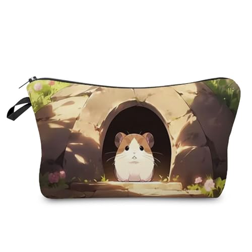 YULUENZE Kosmetiktasche mit Cartoon-Hamstermotiv für Damen, niedlich, klein, Make-up-Tasche mit Reißverschluss für Mädchen, Cartoon-Hamster, Kulturbeutel, Geschenke für Frauen, Hamster-Liebhaber, von YULUENZE