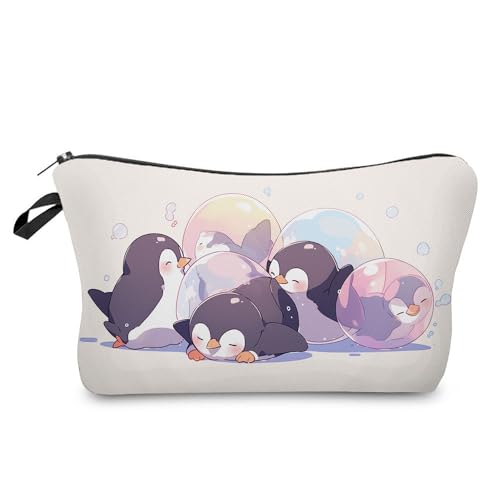 YULUENZE Kosmetiktasche mit Cartoon-Pinguin-Motiv für Damen, niedlich, klein, Make-up-Tasche mit Reißverschluss für Mädchen, Cartoon-Pinguin, Kulturbeutel, Geschenke für Frauen, Pinguin-Liebhaber, von YULUENZE