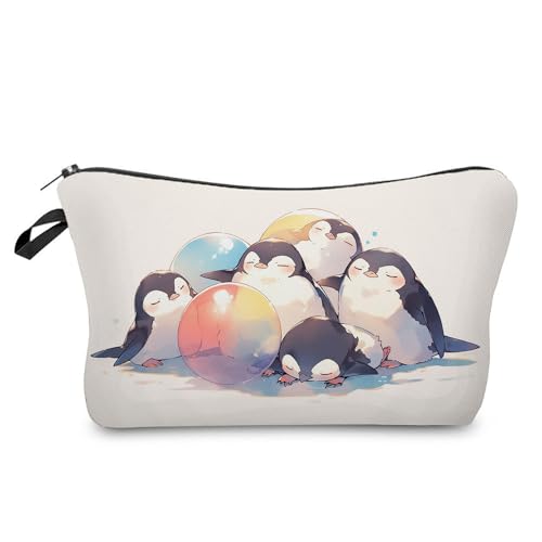 YULUENZE Kosmetiktasche mit Cartoon-Pinguin-Motiv für Damen, niedlich, klein, Make-up-Tasche mit Reißverschluss für Mädchen, Cartoon-Pinguin, Kulturbeutel, Geschenke für Frauen, Pinguin-Liebhaber, von YULUENZE