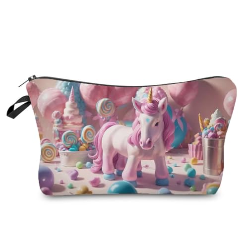 YULUENZE Kosmetiktasche mit Einhornmotiv für Damen, niedlich, klein, Make-up-Organizer mit Reißverschluss für Mädchen, rosa Süßigkeiten, Einhorn, Kulturbeutel, Geschenke für Frauen, hzdz3001, von YULUENZE