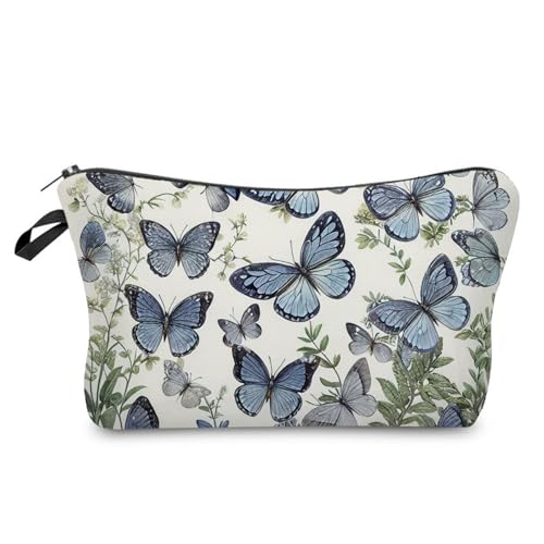 YULUENZE Kosmetiktasche mit Schmetterlings-Blumenmuster für Damen, niedlich, klein, Make-up-Tasche mit Reißverschluss für Mädchen, Schmetterlings-Blumenmuster, Make-up-Tasche, Geschenke für Frauen, von YULUENZE