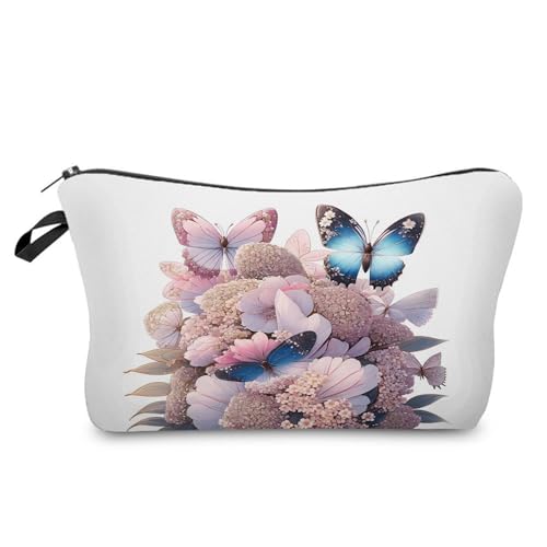 YULUENZE Kosmetiktasche mit Schmetterlings-Blumenmuster für Damen, niedlich, klein, Make-up-Tasche mit Reißverschluss für Mädchen, Schmetterlings-Blumenmuster, Make-up-Tasche, Geschenke für Frauen, von YULUENZE