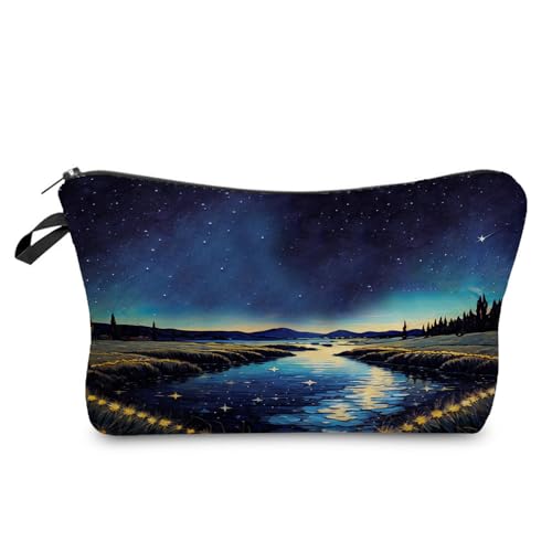 YULUENZE Kosmetiktasche mit Sternenhimmel, niedlich, klein, mit Reißverschluss, für Mädchen, Sternenhimmel, Kulturbeutel, Geschenk für Frauen, hz10845, Bedruckte Make-up-Tasche mit von YULUENZE