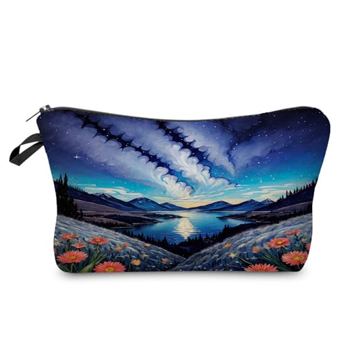 YULUENZE Kosmetiktasche mit Sternenhimmel, niedlich, klein, mit Reißverschluss, für Mädchen, Sternenhimmel, Kulturbeutel, Geschenk für Frauen, hz10847, Bedruckte Make-up-Tasche mit von YULUENZE