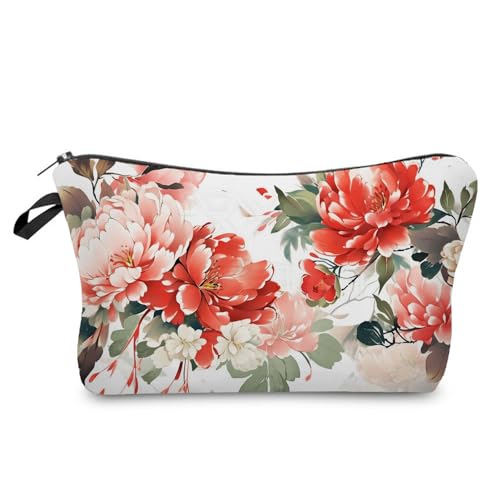 YULUENZE Kosmetiktasche mit chinesischer Tuschemalerei, Blumenmuster, niedlich, klein, Make-up-Tasche mit Reißverschluss für Mädchen, chinesische Tuschemalerei, Kulturbeutel, Geschenke für Frauen von YULUENZE