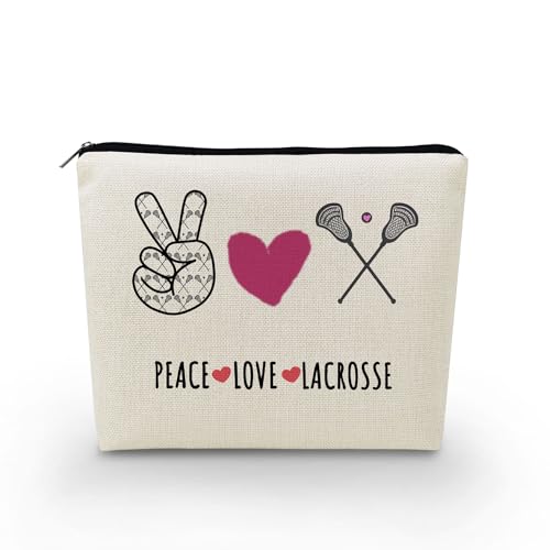 YULUENZE Lacrosse Gifts Inspirierende Kosmetiktasche, Geschenke für Lacrosse-Liebhaber, Teamspieler, Make-up-Tasche, Geschenke für Frauen, Lacrosse Reise-Kulturbeutel – Peace Love Lacrosse, ASN0079, von YULUENZE