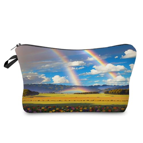 YULUENZE Rainbow Field Kosmetiktasche für Damen, niedlich, klein, Make-up-Organizer-Tasche mit Reißverschluss für Mädchen, Regenbogenfeld, Kulturbeutel, Geschenk für Frauen, hz10848, Bedruckte von YULUENZE