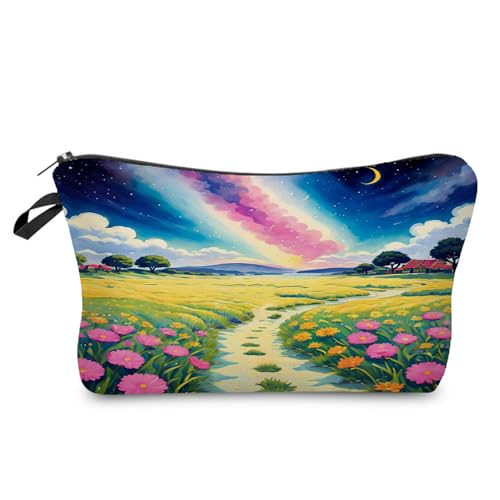 YULUENZE Rainbow Field Kosmetiktasche für Damen, niedlich, klein, Make-up-Organizer-Tasche mit Reißverschluss für Mädchen, Regenbogenfeld, Kulturbeutel, Geschenk für Frauen, hz10849, Bedruckte von YULUENZE