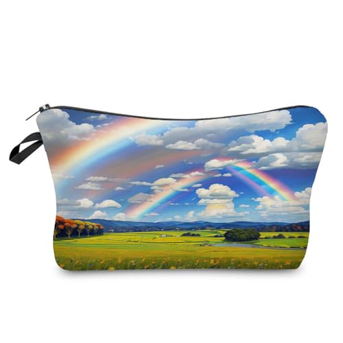 YULUENZE Rainbow Field Kosmetiktasche für Damen, niedlich, klein, Make-up-Organizer-Tasche mit Reißverschluss für Mädchen, Regenbogenfeld, Kulturbeutel, Geschenk für Frauen, hz10853, Bedruckte von YULUENZE