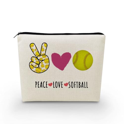 YULUENZE Softball-Kosmetiktasche, Softball-Geschenk, Softball-Coach, Team-Geschenke für Softball-Liebhaber, Spieler-Fans, Geschenke für Frauen, Softball-Make-up-Tasche – Friedensliebe, Softball, von YULUENZE