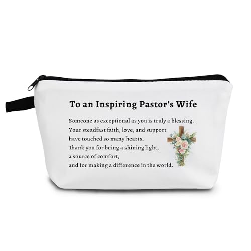 YULUENZE Wertschätzungsgeschenk für Pastorin Frau mit floralem Kreuz, Make-up-Tasche, niedlich, kleine Organizer-Tasche mit Reißverschluss, Dankeskarte, Kosmetiktasche, Geburtstagsgeschenk, für von YULUENZE