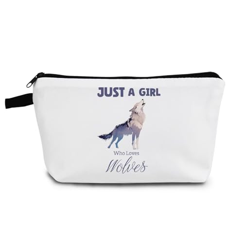 YULUENZE Wölfe Geschenke Wolf Weihnachten Geburtstag Geschenke Just Love Wölfe Make-up Tasche Lustige Wolf Geschenke für Wolfsliebhaber Frauen Freunde, ahz0168 von YULUENZE