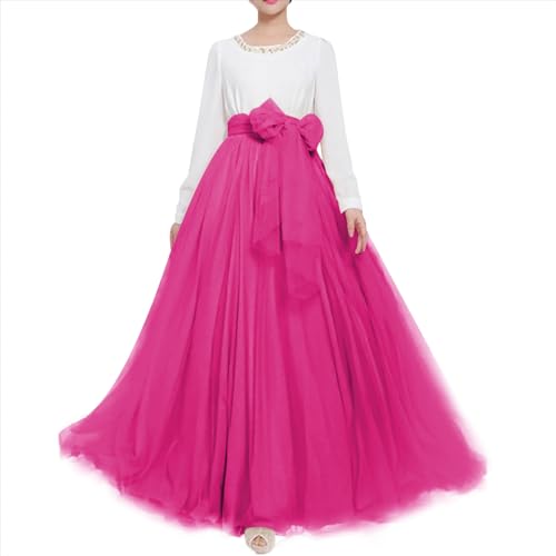 Langer Maxi-Tüll-Rock für Damen, bodenlang, A-Linie, Gürtel mit Schleife, hohe Taille, für Hochzeit, Party, Ausgehabend, personalisierbar - Violett - 16/26W von YULUOSHA