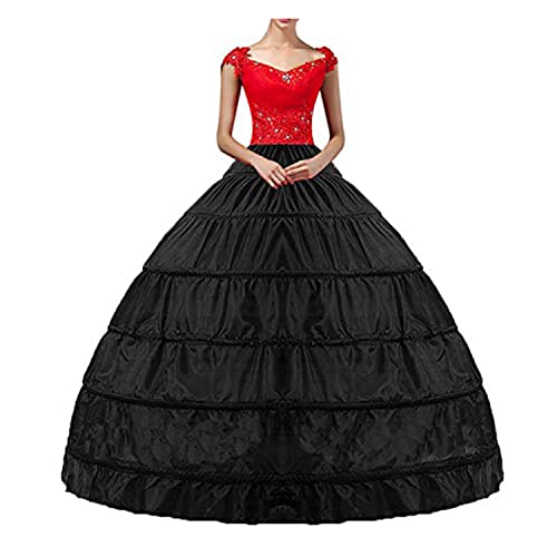 YULUOSHA Damen Lang Reifrock Hochzeit 6 Hoop Unterrock Crinoline Petticoat Fuer Abendkleider Ballkleider Promkleider Hochzeitskleider Brautkleider Vintage Krinoline Underskirt (Schwarz) von YULUOSHA