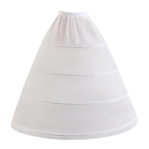 YULUOSHA Damen Petticoat 4 Reifen A-Linie Unterrock Krinoline Boden Länge Hochzeit Ballkleid Rock rutscht Brautkleid Petticoats (DE/NL/SE/PL, Alphanumerisch, Einheitsgröße, Regular, Regular, weiß) von YULUOSHA