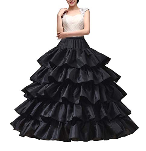 YULUOSHA Damen Reifrock Petticoat Unterrock Petticoat Krinoline Lang 4 Ring 5 Flouncing für Hochzeit Party (Schwarz) von YULUOSHA