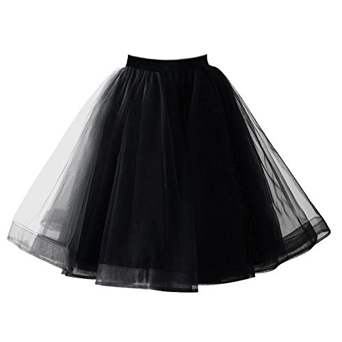 YULUOSHA Damen Tutu Casual Rock 5-lagig Tüllrock A-Linie Unterrock Sommertanz Petticoat Knielang, Schwarz , 42 von YULUOSHA