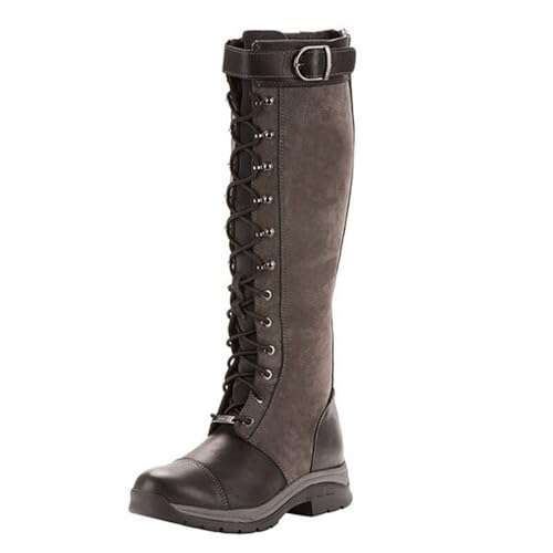 YUMALI Reitstiefel Für Frauen Damen Mode Retro Lace up PU Leder Reiten Lange Stiefel Mit Hinteren Reißverschluss (40,Grey) von YUMALI