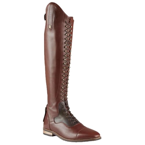 YUMALI Reitstiefel Für Frauen Retro-Schnürung PU-Leder Pferderennen Reitstiefel Damen Knie Länge Mode Ritter Stiefel (40,Brown) von YUMALI
