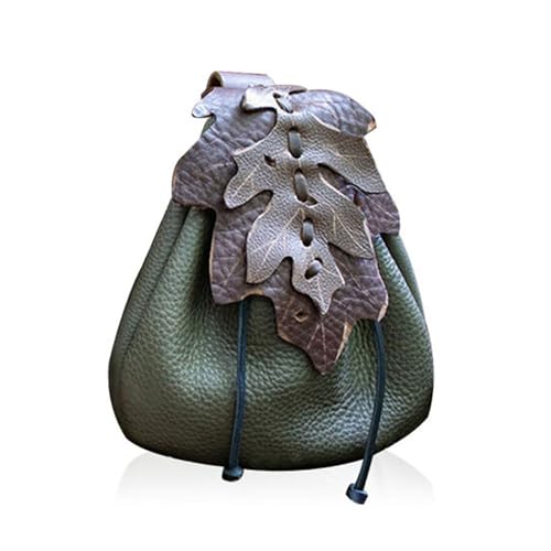 YUMALI Wikinger Gürteltasche Mittelalterliche Retro-PU-Leder Kordelzug Tasche Renaissance Spitze Bis Kleine Münze Geldbeutel Für Cosplay (Green) von YUMALI
