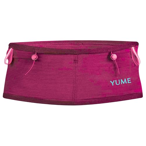 YUME Laufgürtel mit 3 Taschen, Flaschenhalter, Stockhalter und Rückenhalterung | Laufgürtel für Damen und Herren, Rosa, Medium, Laufgürtel von YUME