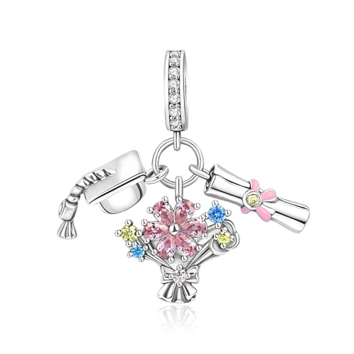 YUMINN Blumendoktorhut und Buchrolle Charm for 925 Sterling Silver for Women's Armbänder & Halsketten Dangle Anhänger für Weihnachten Valentinstag Muttertag Schmuck Geschenke für Mädchen von YUMINN