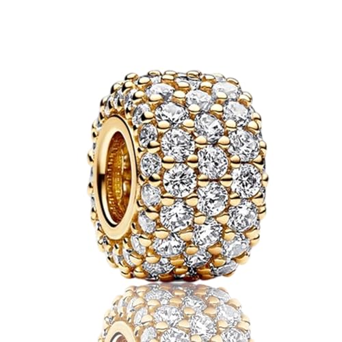 YUMINN Goldener Funkelnder Clip Charms 925 Sterling Silber für Armbänder und Halsketten Dangle Anhänger Perlen Schmuck Geschenke für Damen von YUMINN