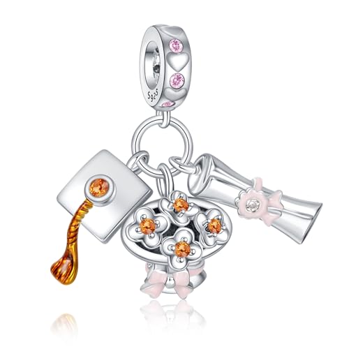 YUMINN Grad Cap Blumenbuch Charm for 925 Sterling Silver for Women's Armbänder & Halsketten Dangle Anhänger für Weihnachten Valentinstag Muttertag Schmuck Geschenke für Mädchen von YUMINN